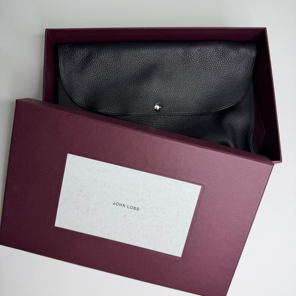 John Lobb Black Pebbled Leather Document Holder Clutch Bag with Box Size M